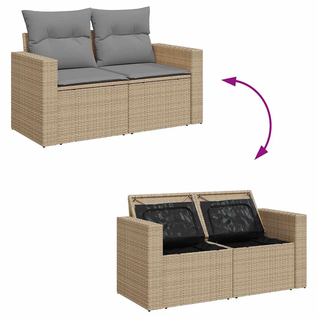 7-delige Loungeset met kussens poly rattan beige