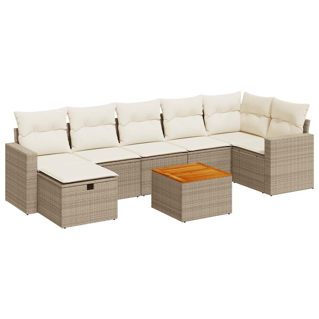 8-delige Loungeset met kussens poly rattan beige