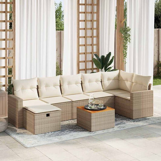 8-delige Loungeset met kussens poly rattan beige