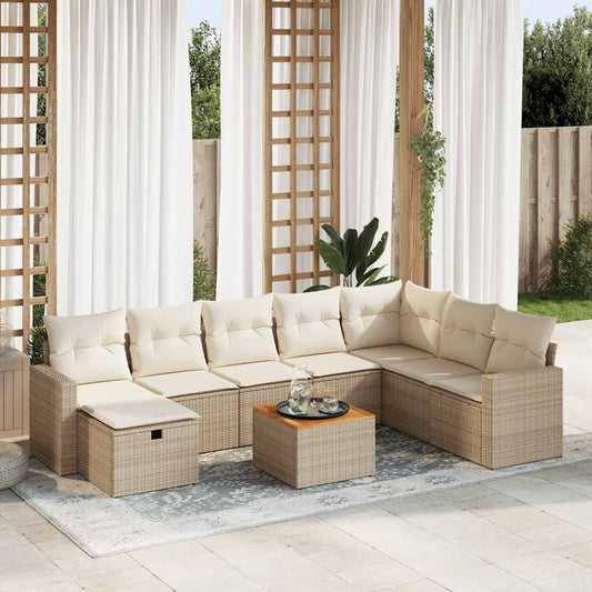 9-delige Loungeset met kussens poly rattan beige