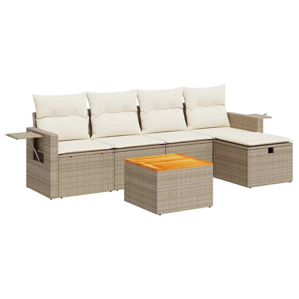 6-delige Loungeset met kussens poly rattan beige