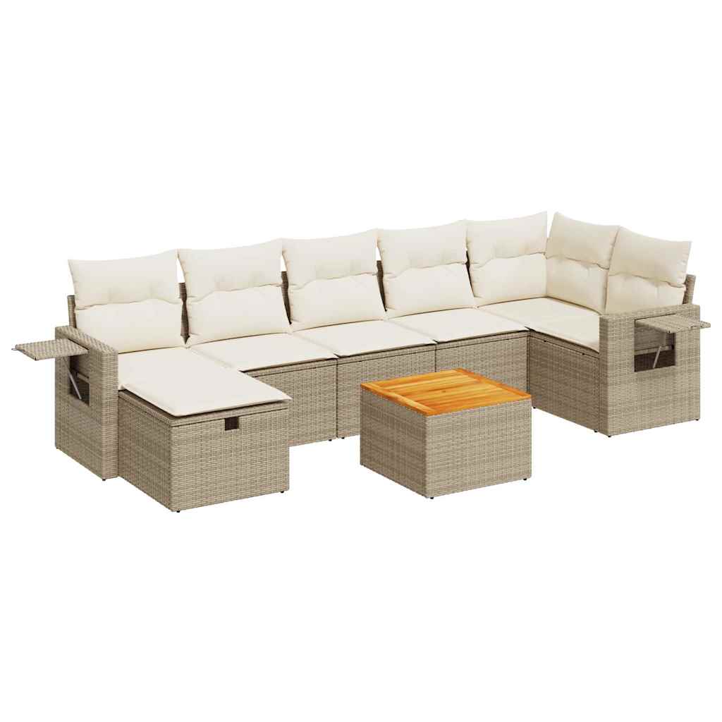 8-delige Loungeset met kussens poly rattan beige