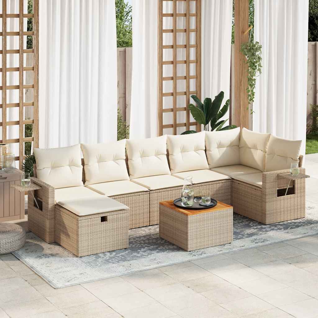 8-delige Loungeset met kussens poly rattan beige