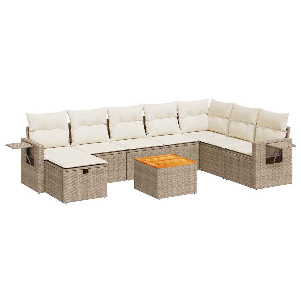 9-delige Loungeset met kussens poly rattan beige