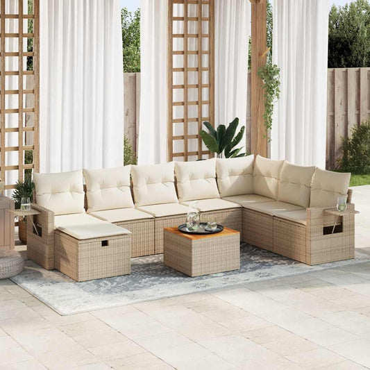 9-delige Loungeset met kussens poly rattan beige