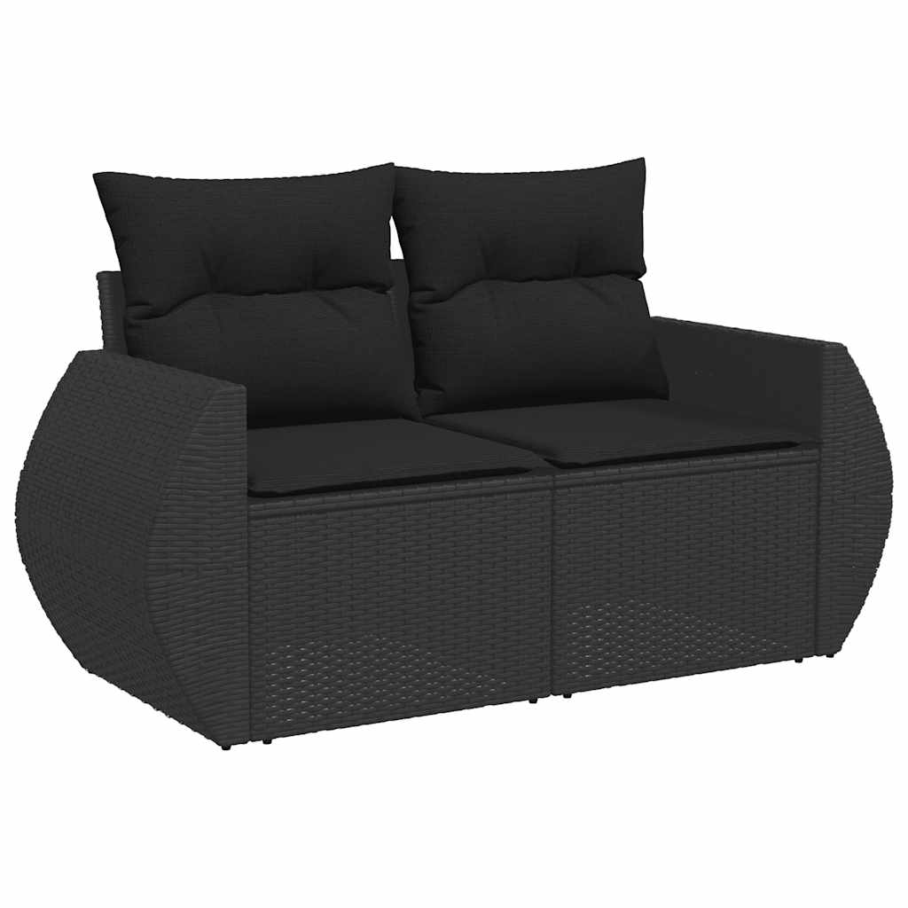 6-delige Loungeset met kussens poly rattan zwart