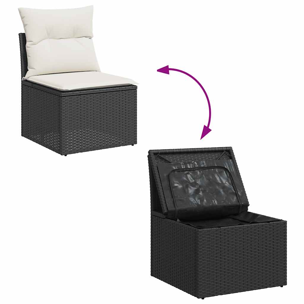 6-delige Loungeset met kussens poly rattan zwart