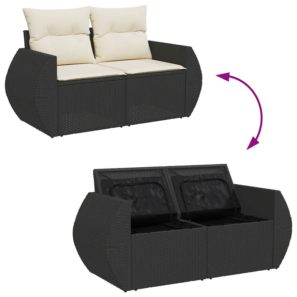 6-delige Loungeset met kussens poly rattan zwart