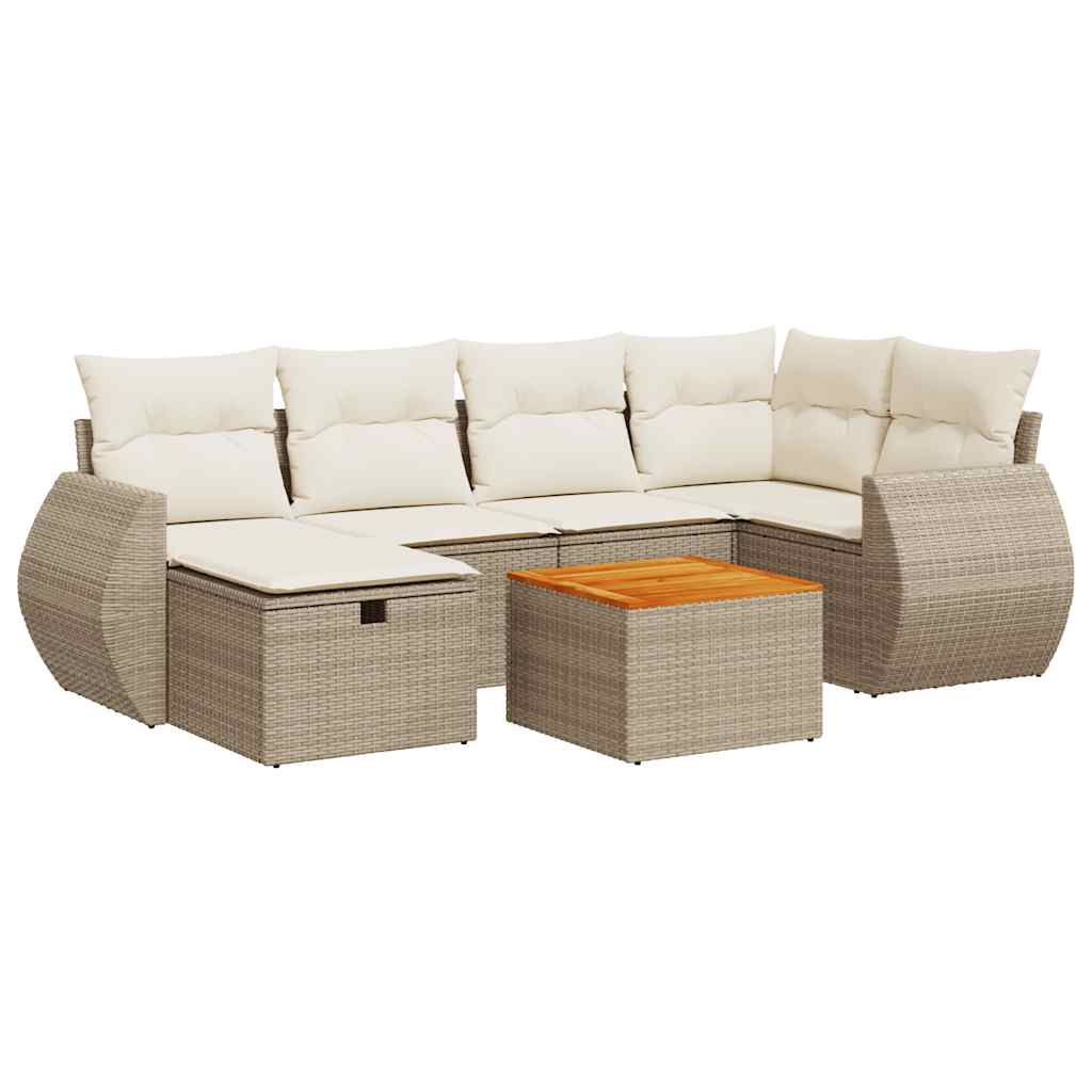 7-delige Loungeset met kussens poly rattan beige