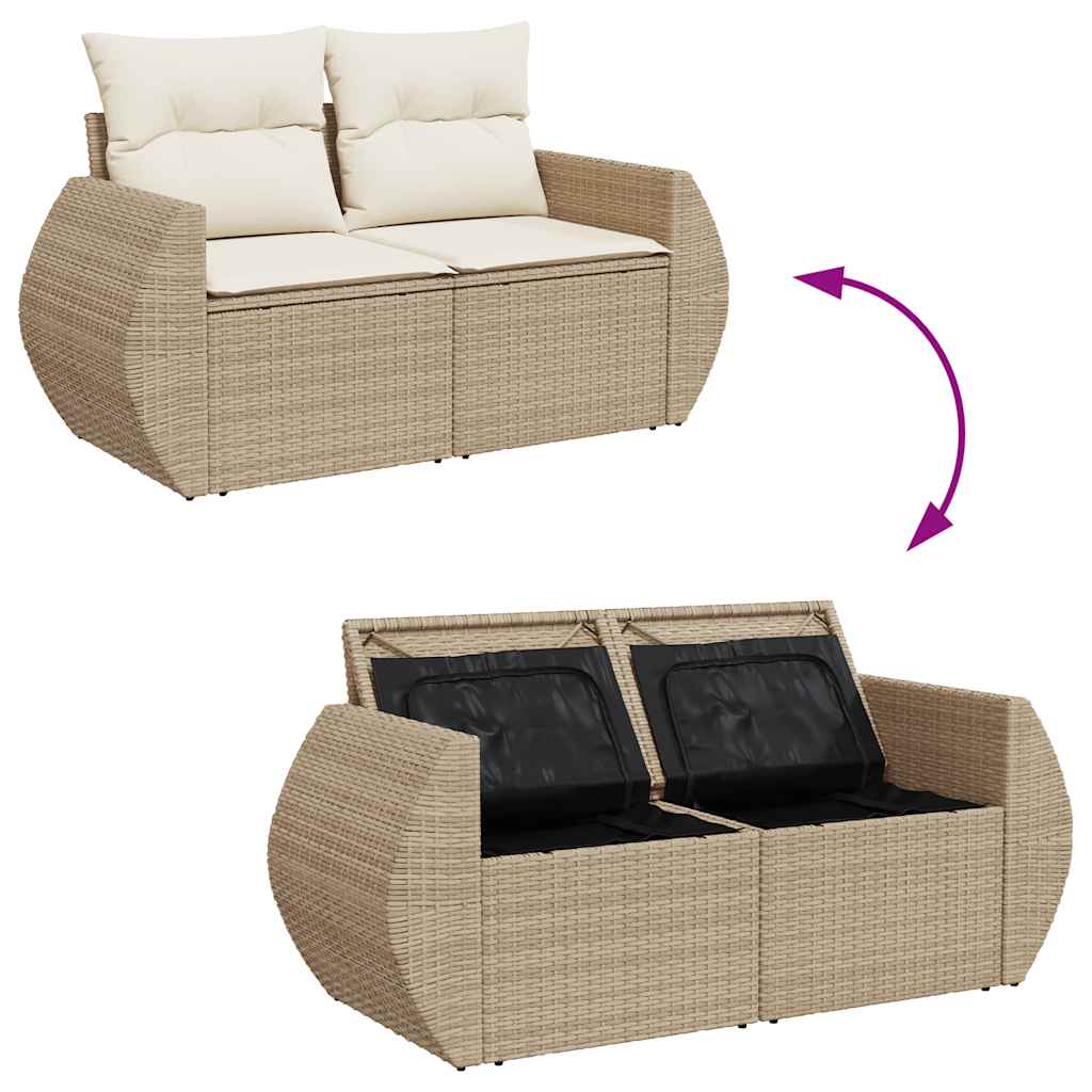 7-delige Loungeset met kussens poly rattan beige