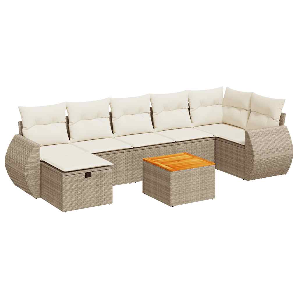 8-delige Loungeset met kussens poly rattan beige