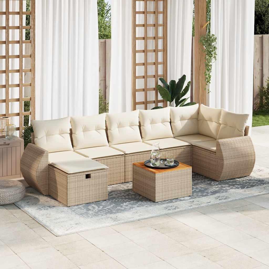 8-delige Loungeset met kussens poly rattan beige