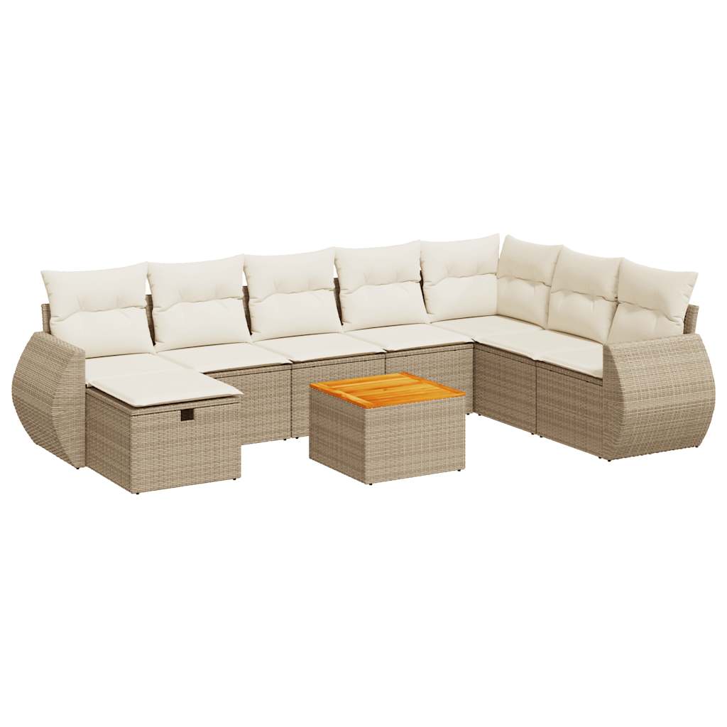 9-delige Loungeset met kussens poly rattan beige