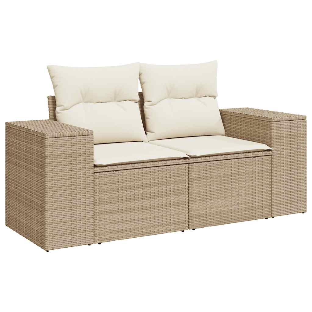 6-delige Loungeset met kussens poly rattan beige