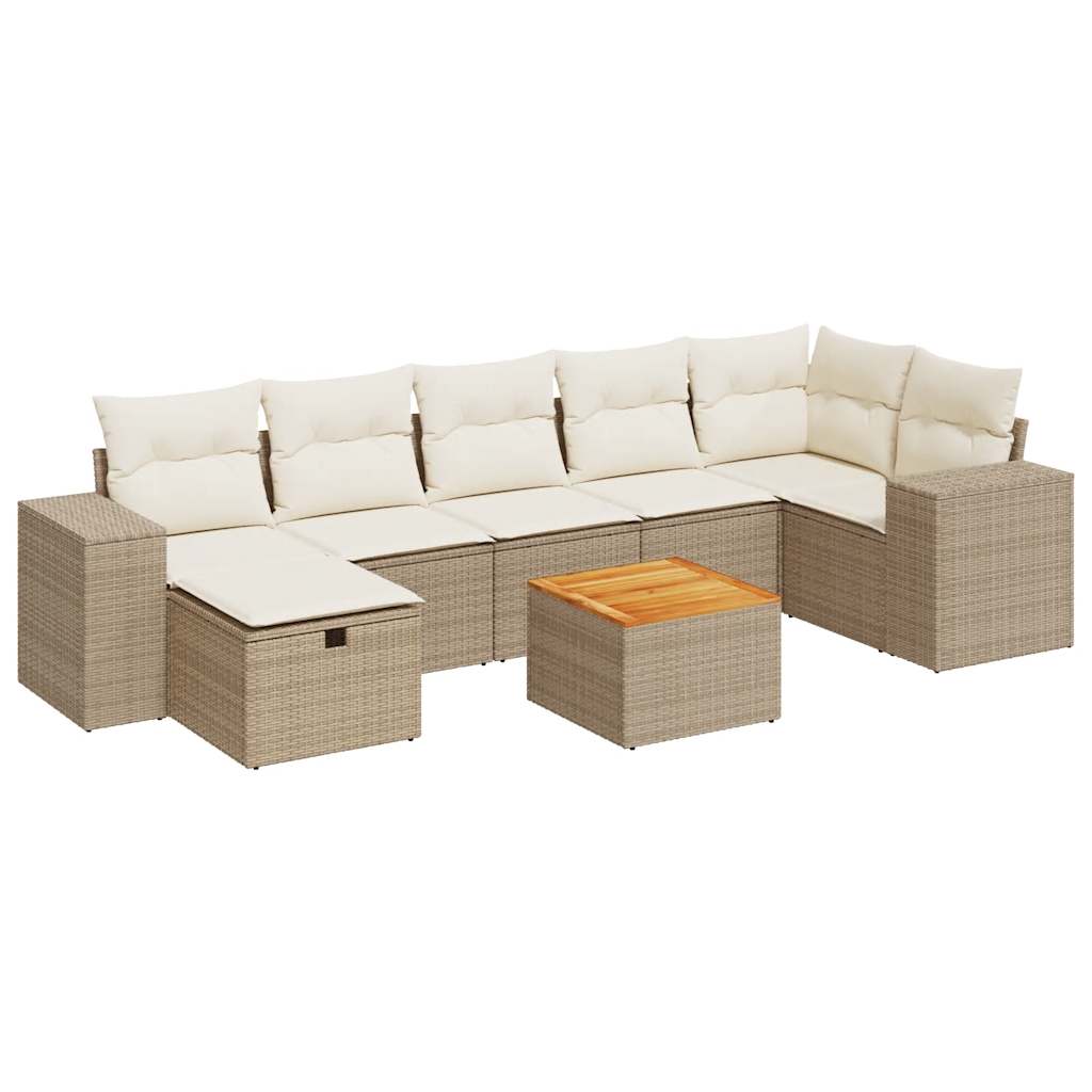 8-delige Loungeset met kussens poly rattan beige