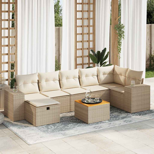 8-delige Loungeset met kussens poly rattan beige