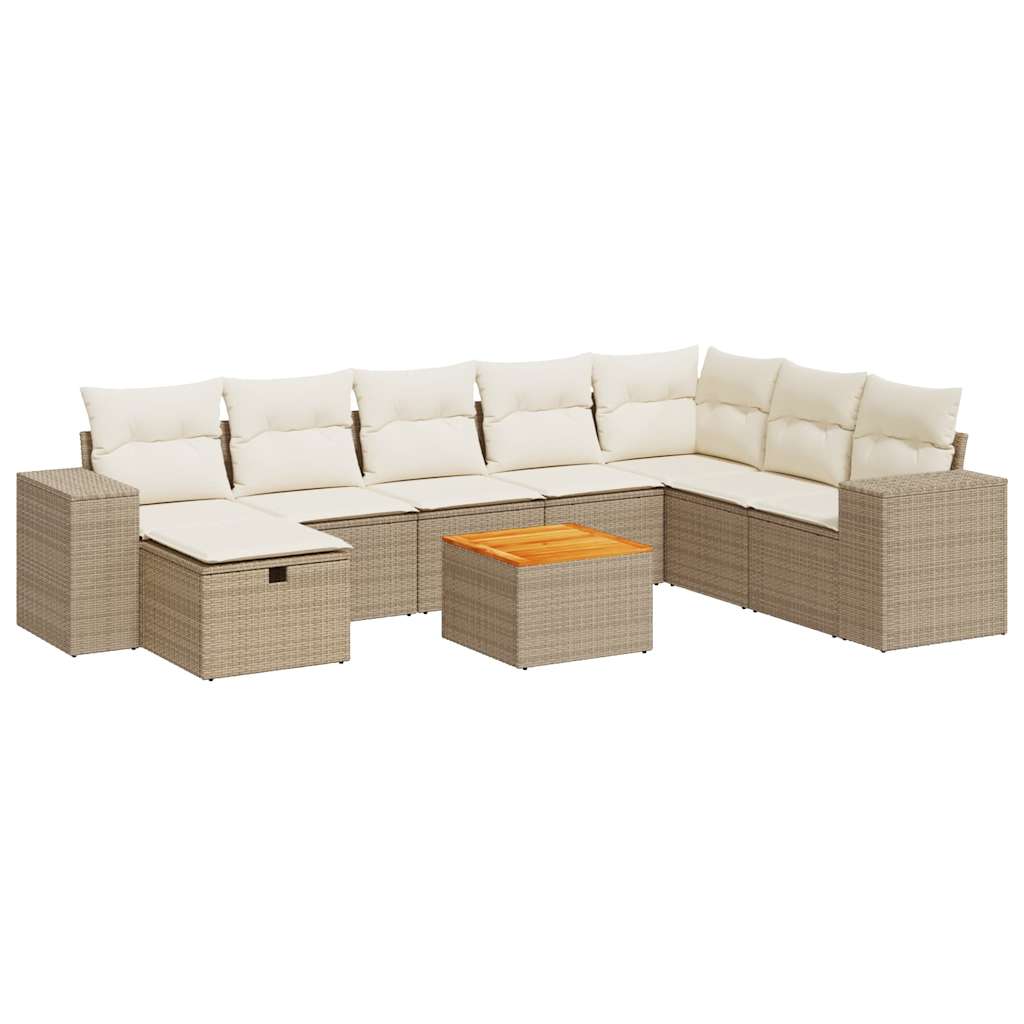 9-delige Loungeset met kussens poly rattan beige