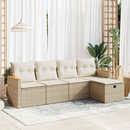 5-delige Loungeset met kussens poly rattan beige