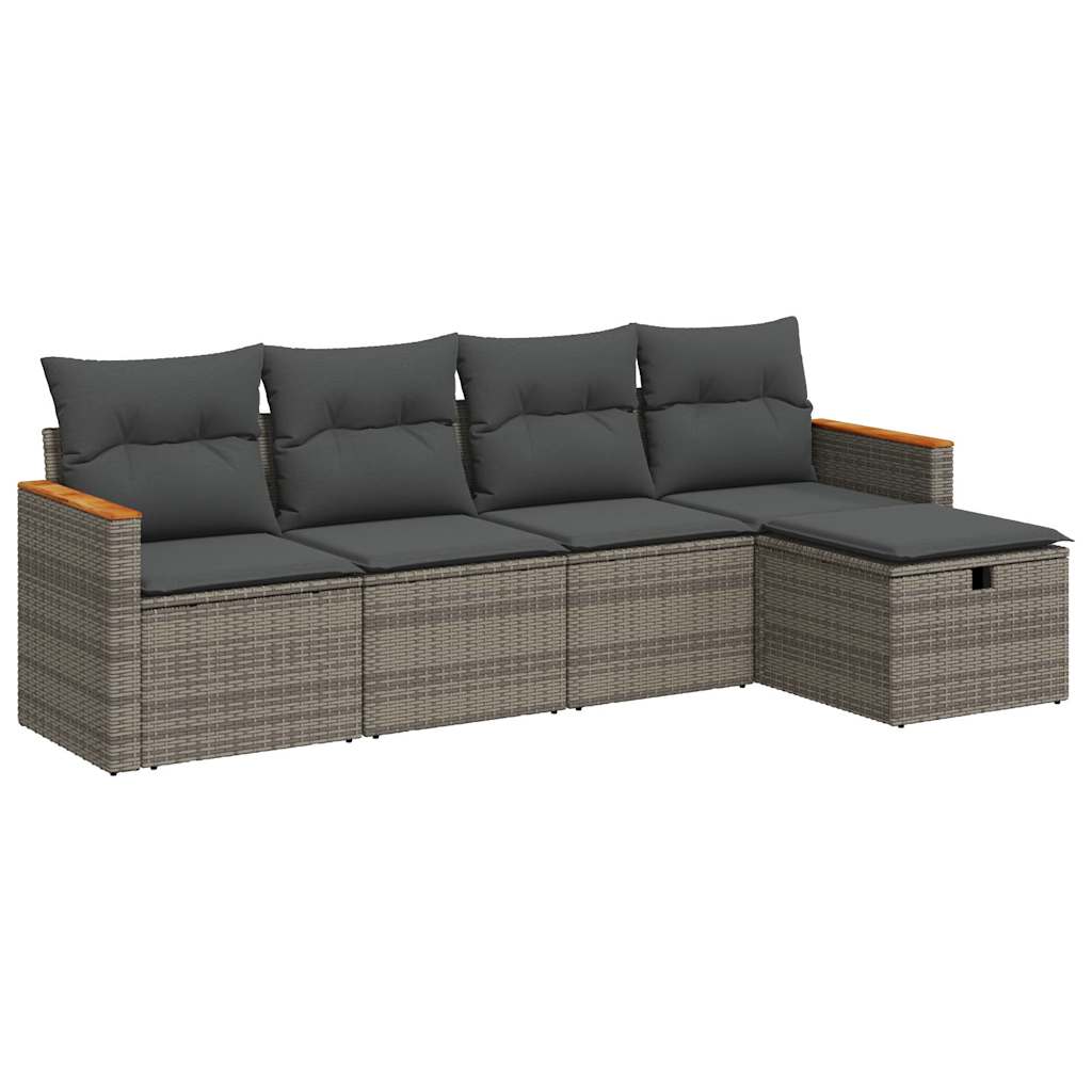 5-delige Loungeset met kussens poly rattan grijs