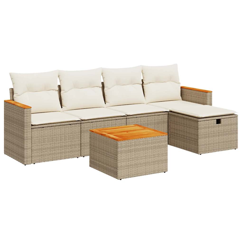 6-delige Loungeset met kussens poly rattan beige