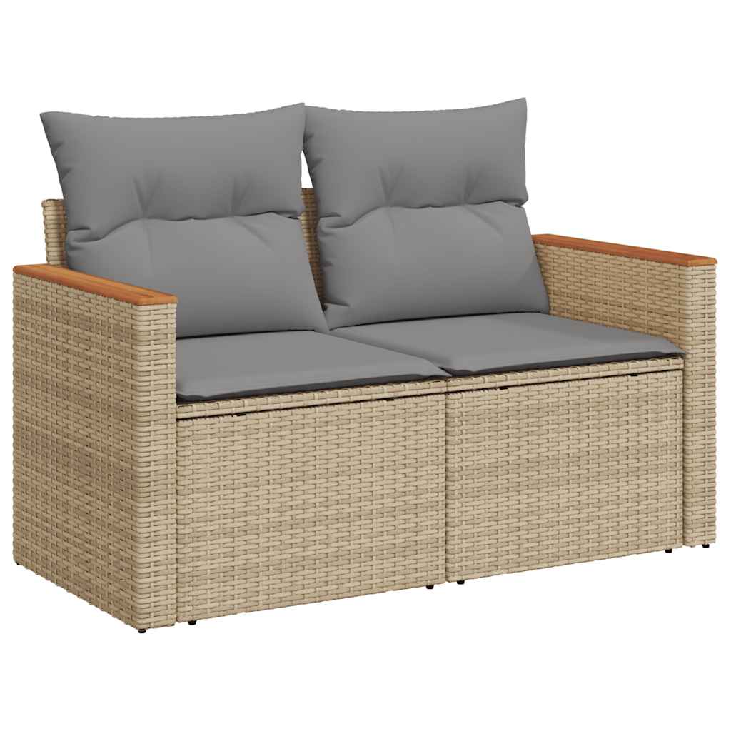 6-delige Loungeset met kussens poly rattan beige