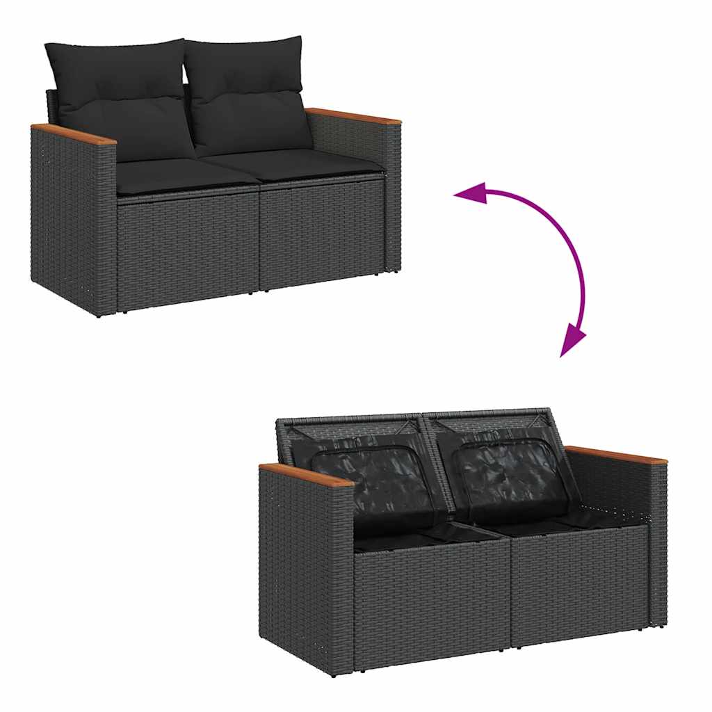 6-delige Loungeset met kussens poly rattan zwart