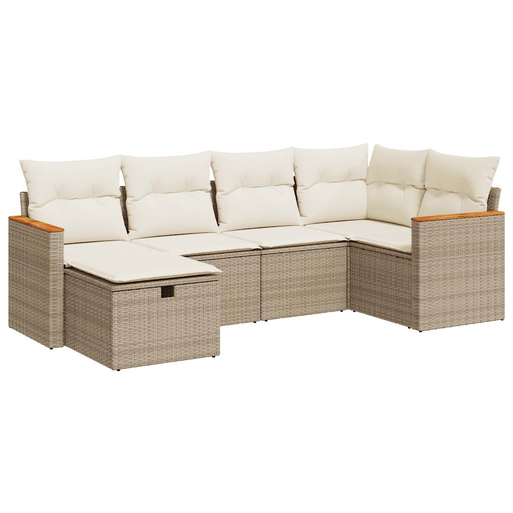 6-delige Loungeset met kussens poly rattan beige