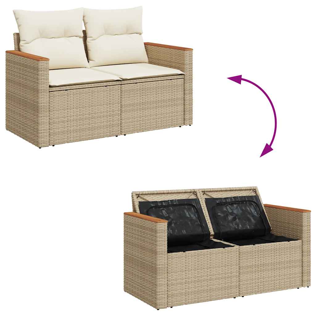 6-delige Loungeset met kussens poly rattan beige