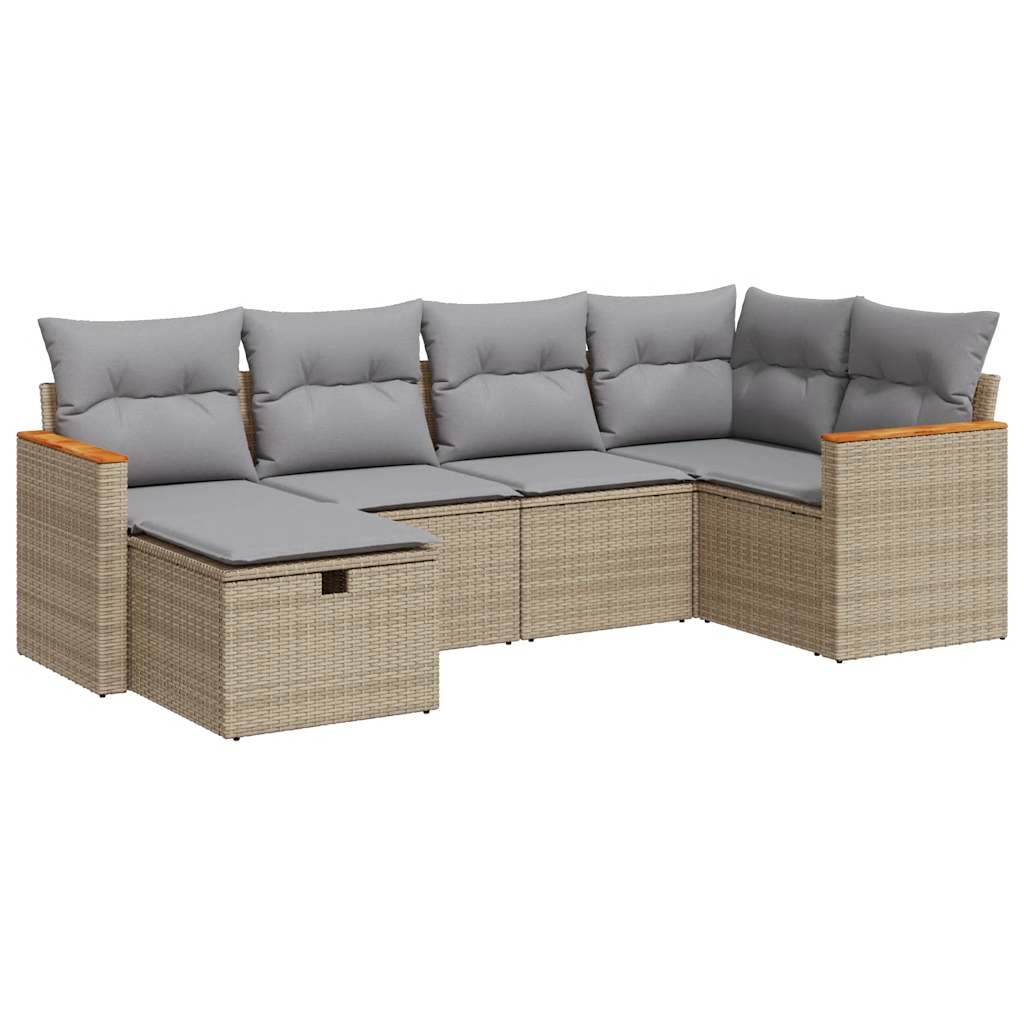 6-delige Loungeset met kussens poly rattan beige