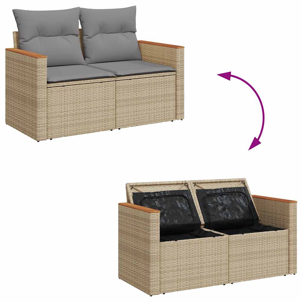 6-delige Loungeset met kussens poly rattan beige