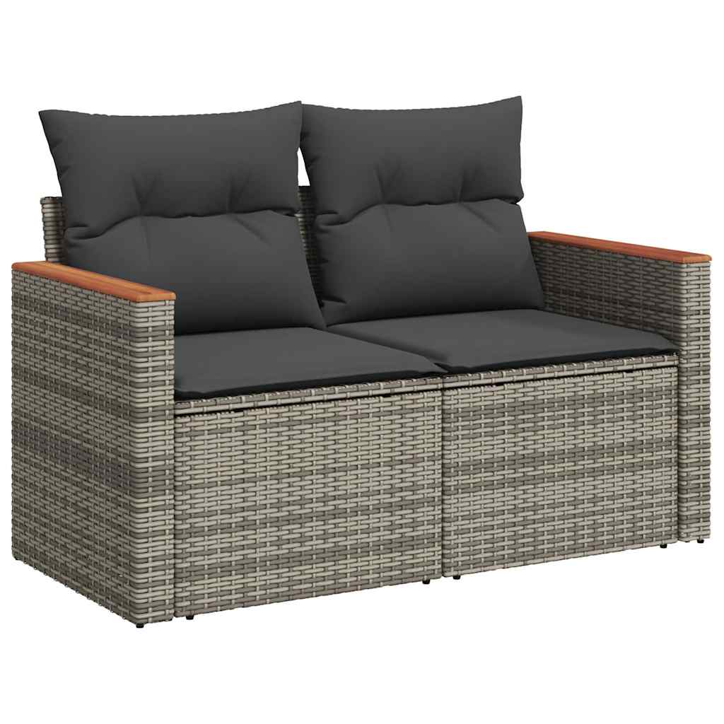 6-delige Loungeset met kussens poly rattan grijs