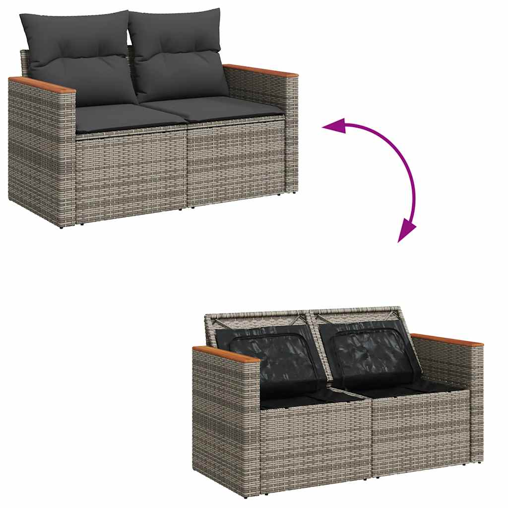 6-delige Loungeset met kussens poly rattan grijs