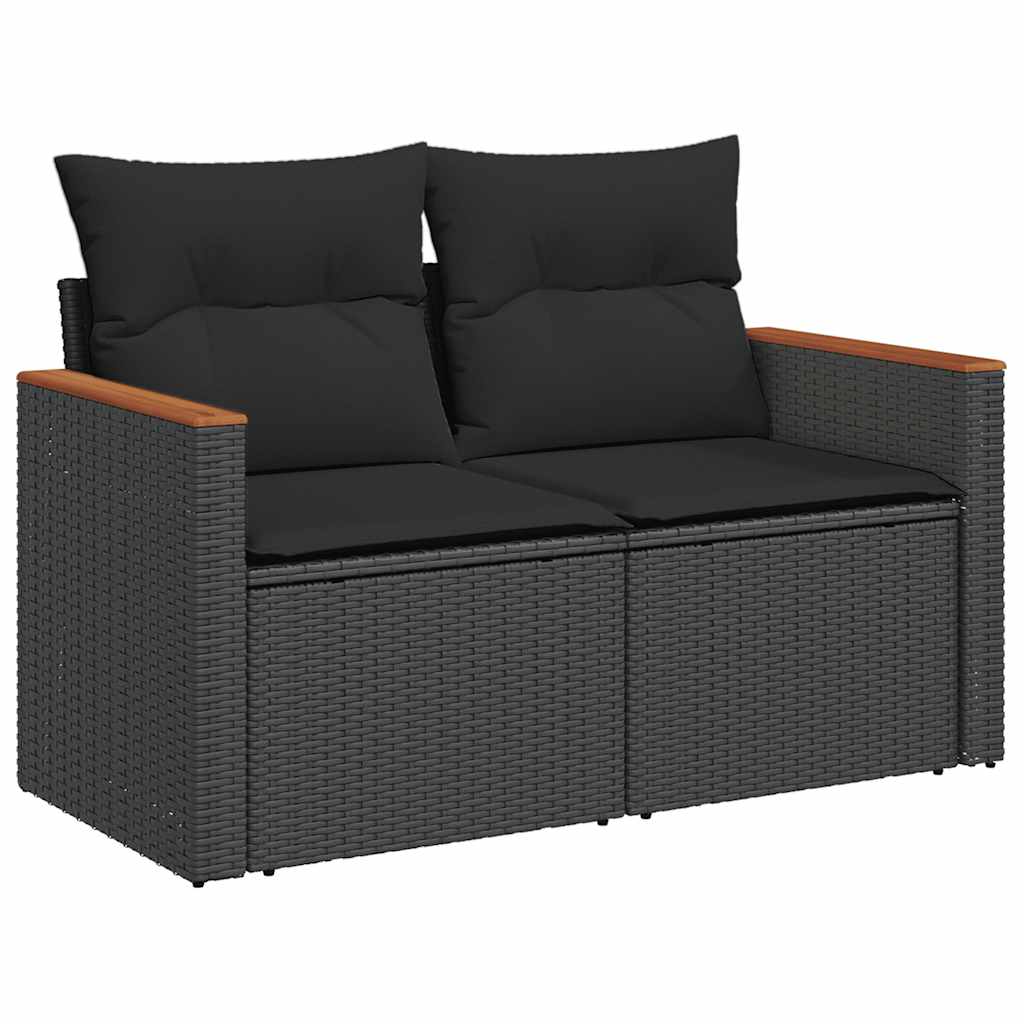 7-delige Loungeset met kussens poly rattan zwart