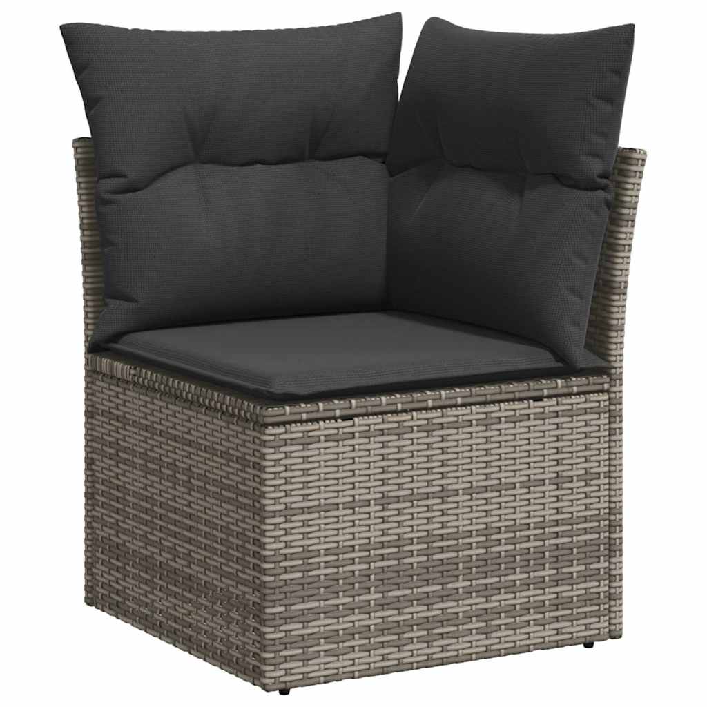 7-delige Loungeset met kussens poly rattan grijs