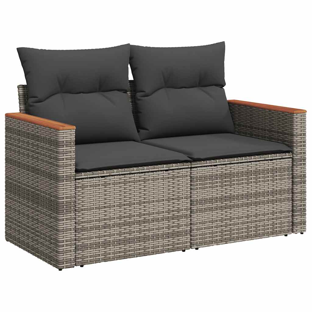 7-delige Loungeset met kussens poly rattan grijs