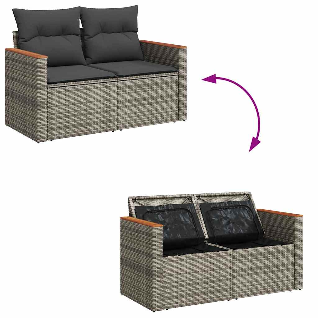 7-delige Loungeset met kussens poly rattan grijs