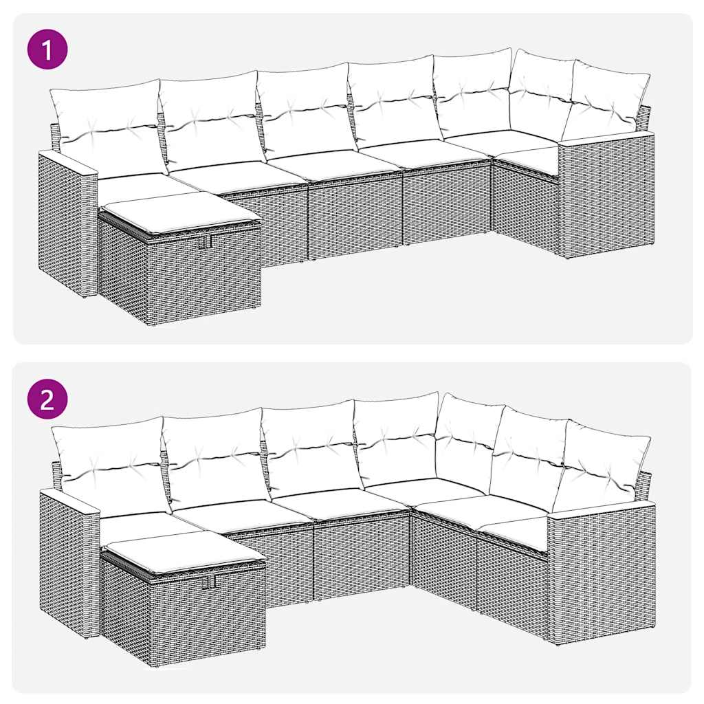 7-delige Loungeset met kussens poly rattan zwart