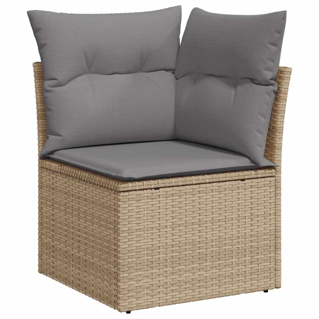 7-delige Loungeset met kussens poly rattan beige