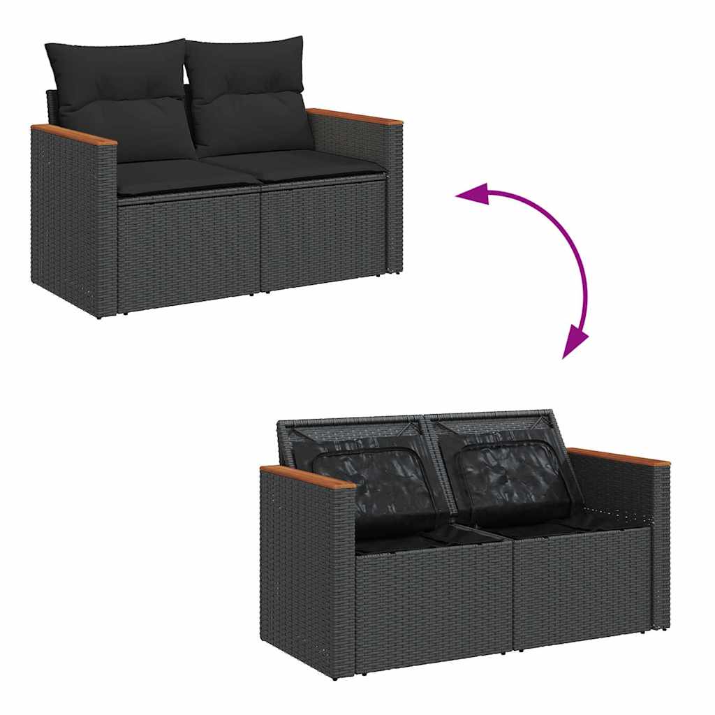 6-delige Loungeset met kussens poly rattan zwart