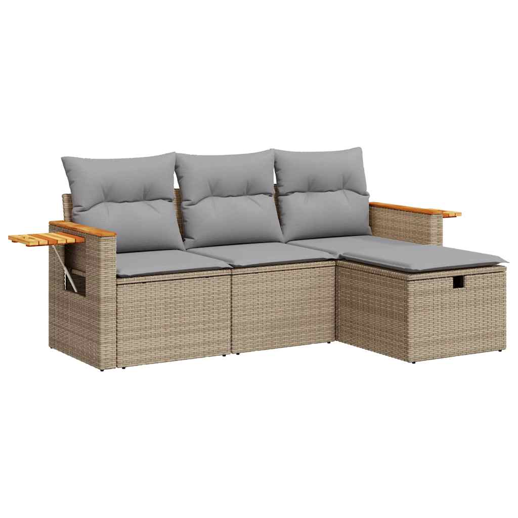 4-delige Loungeset met kussens poly rattan beige