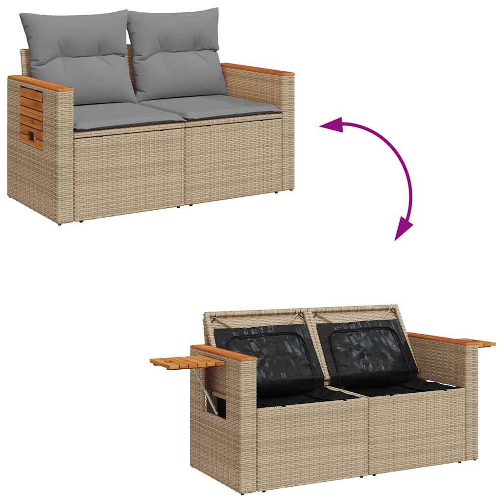 4-delige Loungeset met kussens poly rattan beige