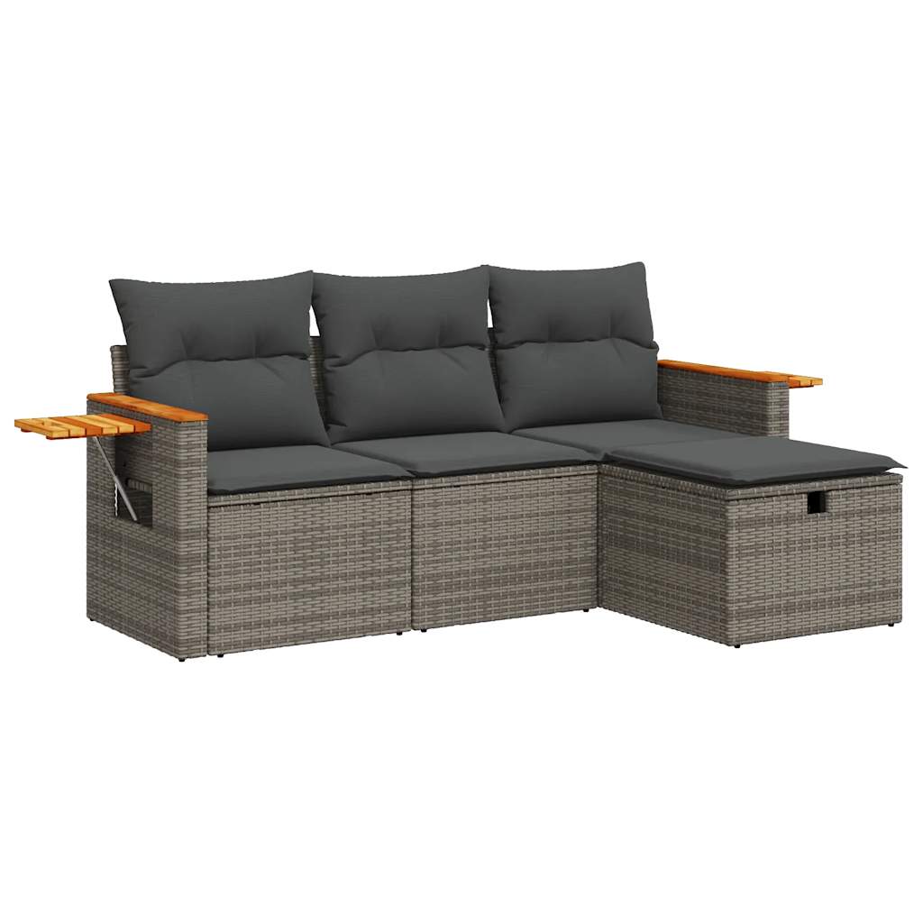 4-delige Loungeset met kussens poly rattan grijs