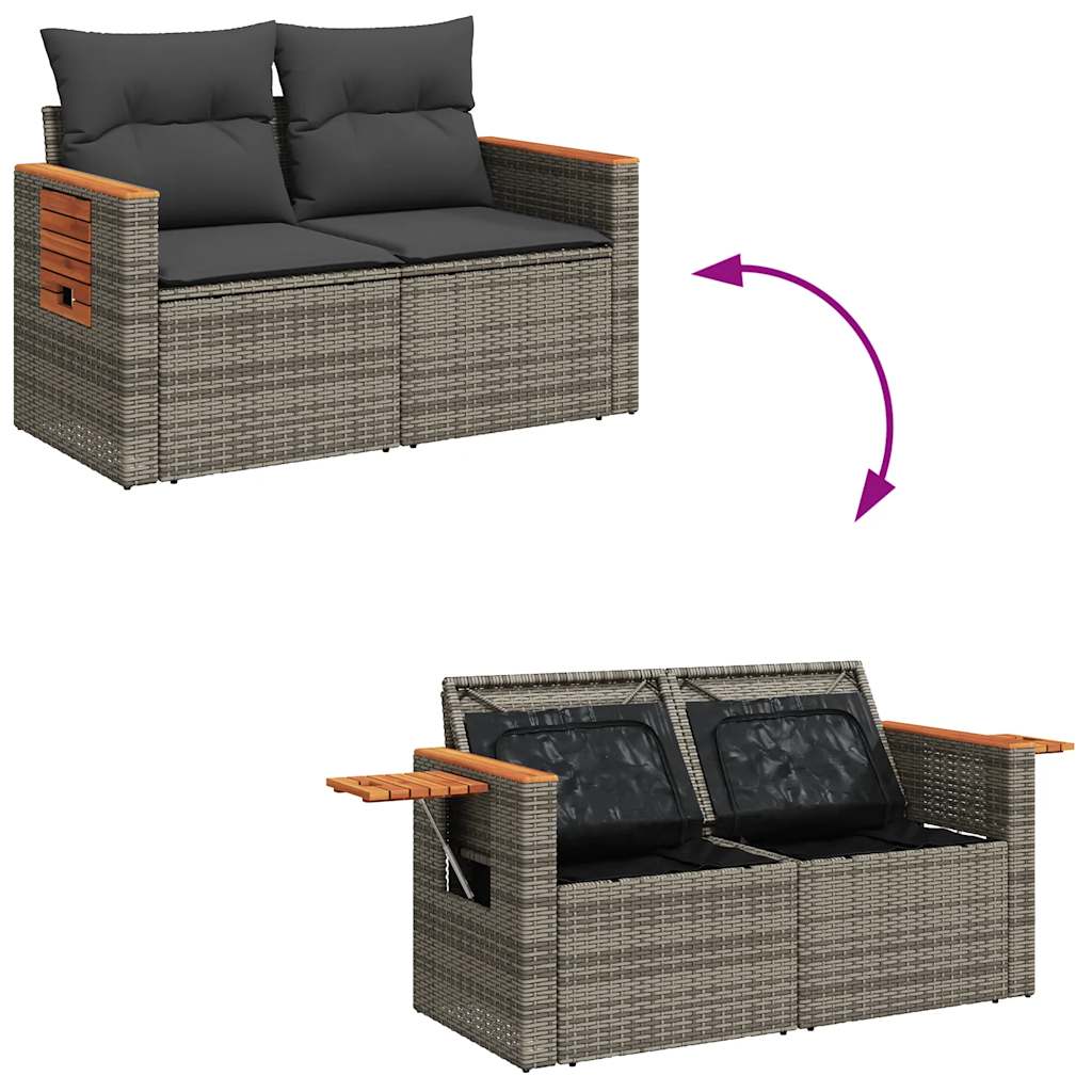 4-delige Loungeset met kussens poly rattan grijs