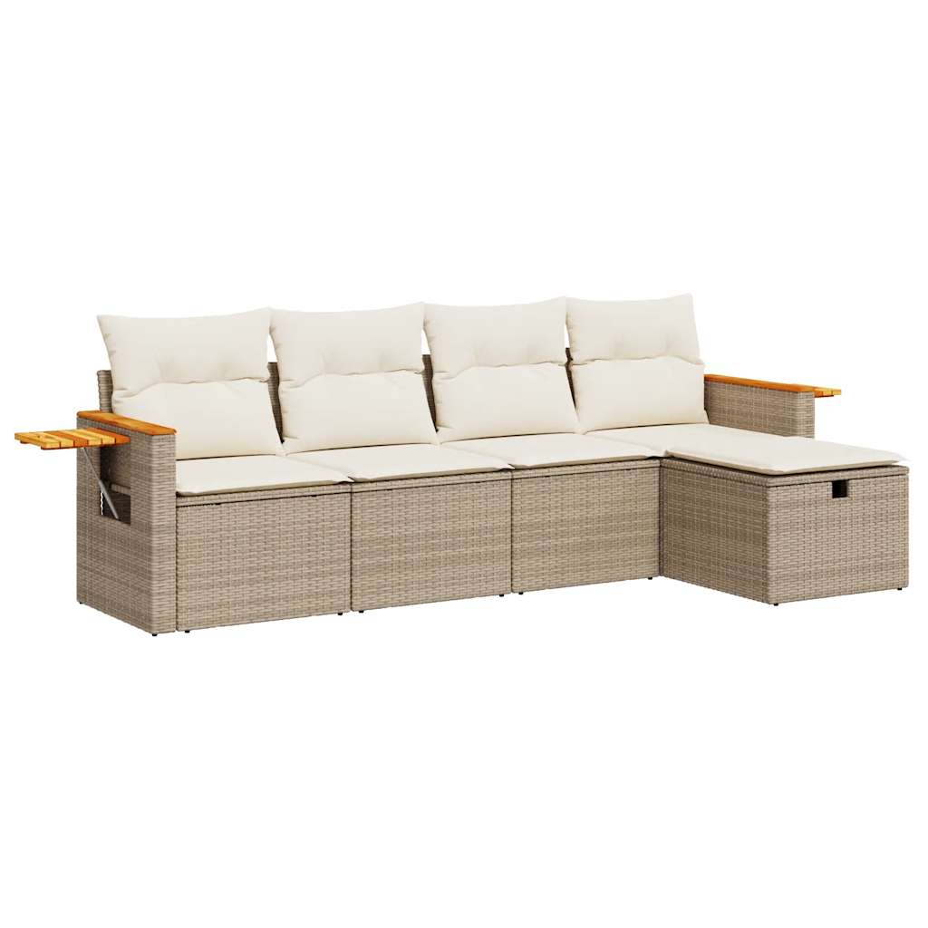 5-delige Loungeset met kussens poly rattan beige