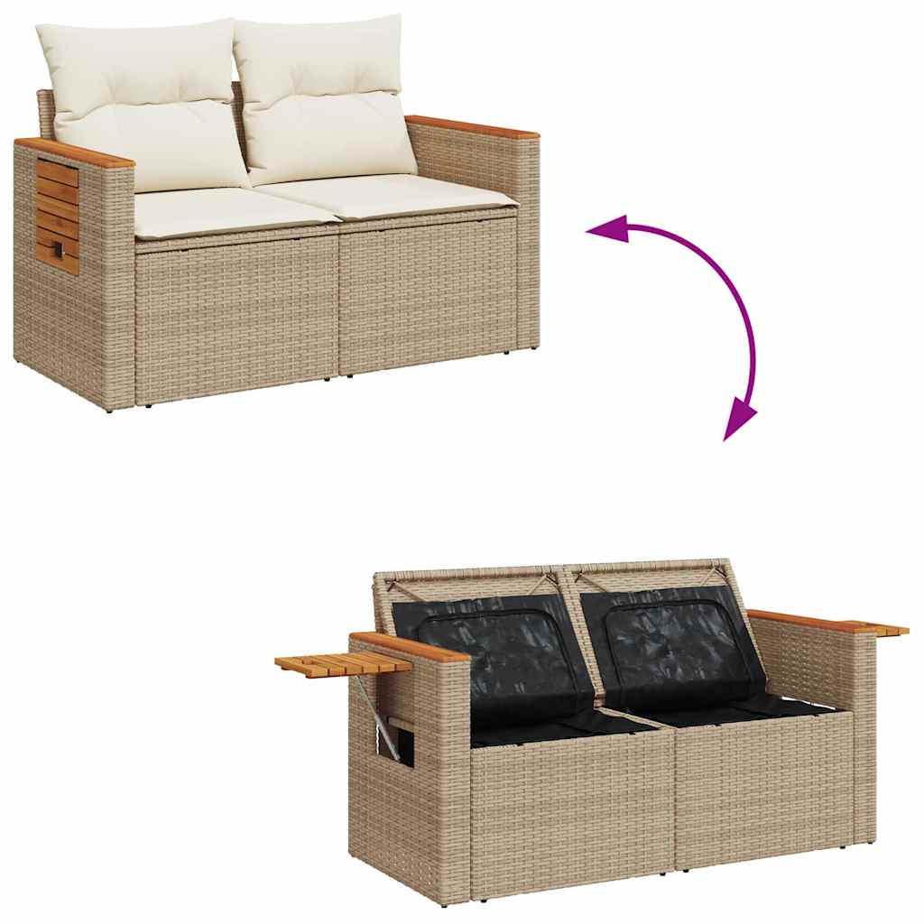 5-delige Loungeset met kussens poly rattan beige