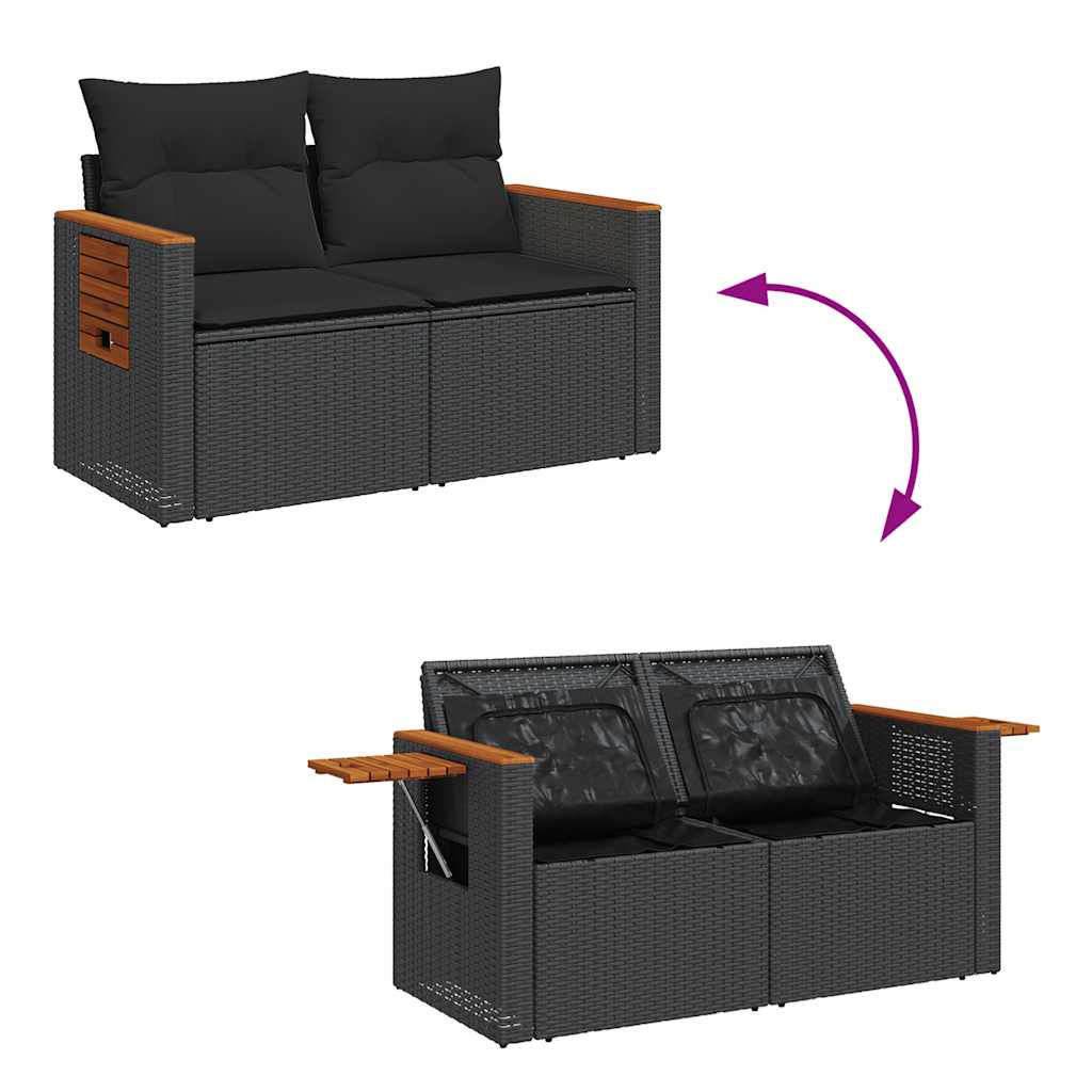 6-delige Loungeset met kussens poly rattan zwart