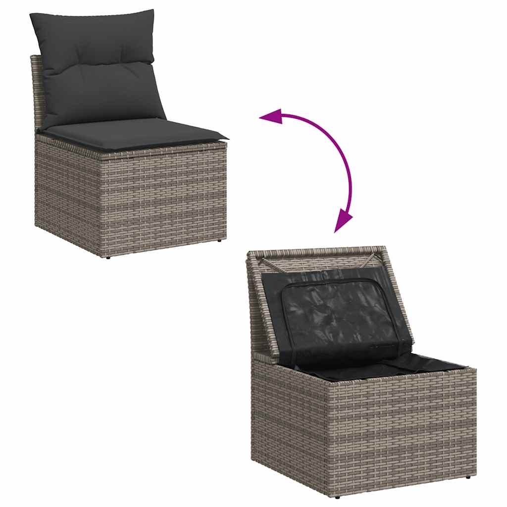 6-delige Loungeset met kussens poly rattan grijs