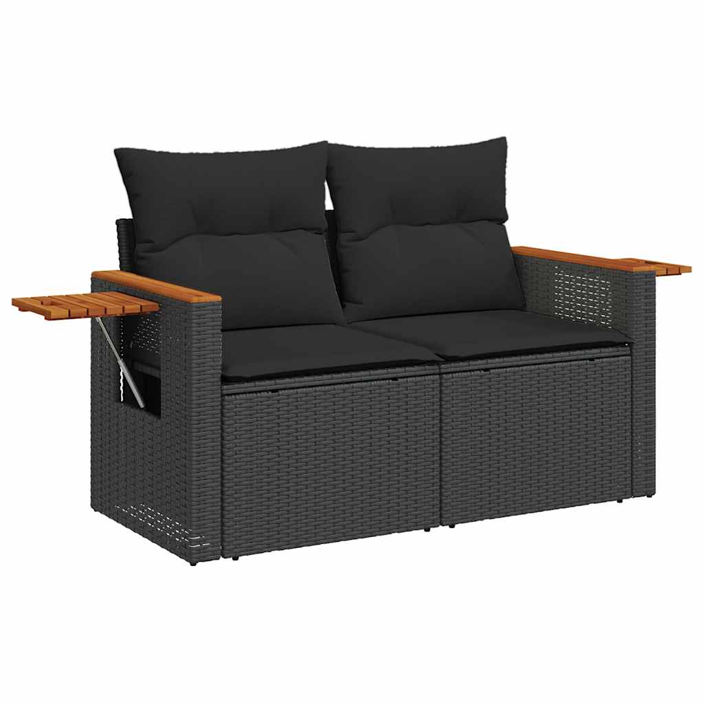 7-delige Loungeset met kussens poly rattan zwart