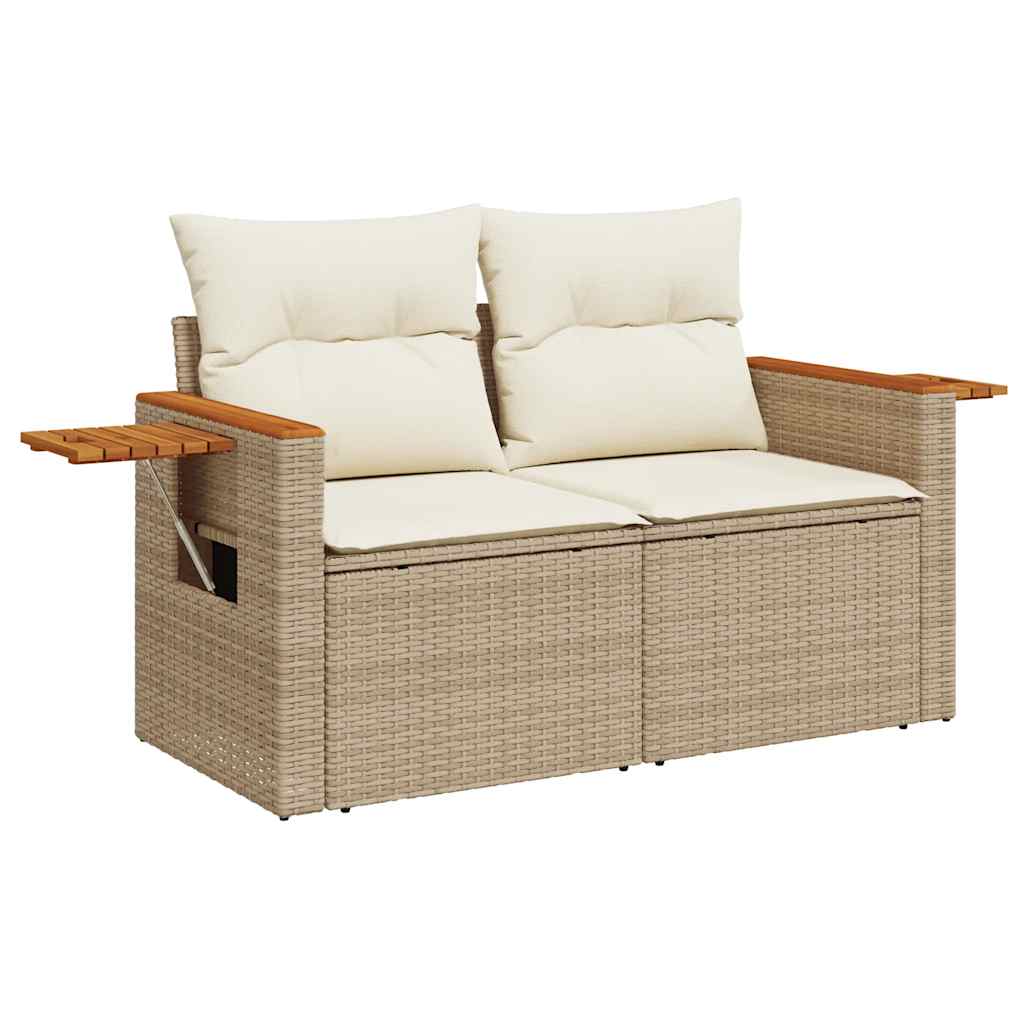 7-delige Loungeset met kussens poly rattan beige