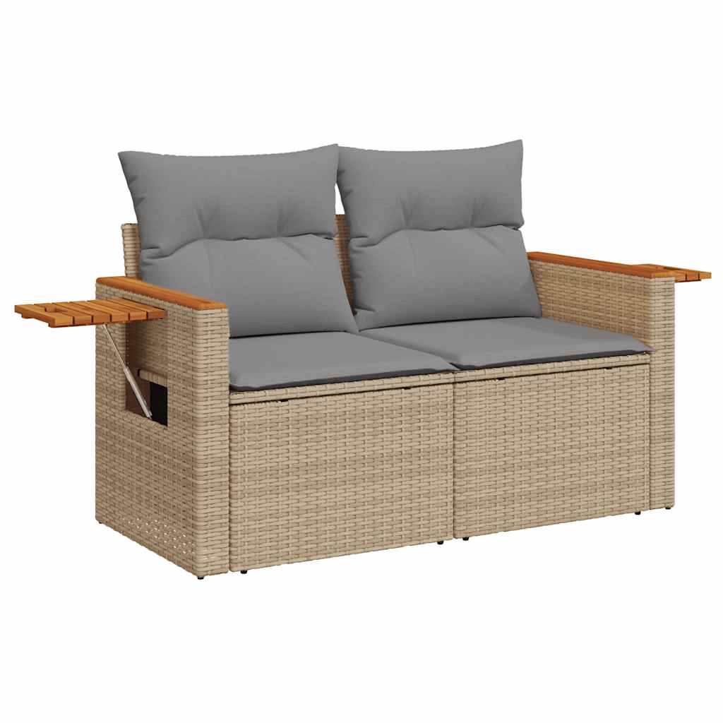 7-delige Loungeset met kussens poly rattan beige